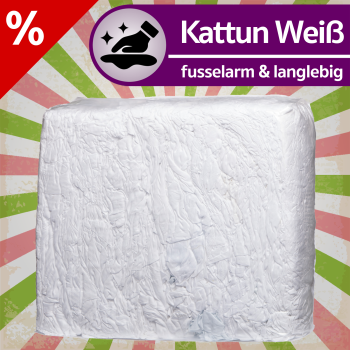 Ein Packet von 10 Kilo, gefüllt mit vielen Putzlappen der Sorte "Kattun Weiß"